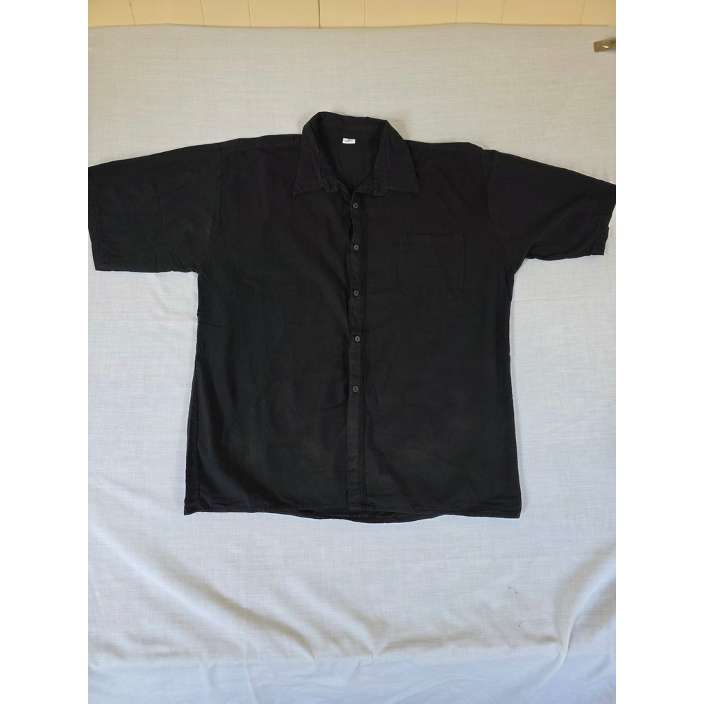 Cotton Button Down Camp Shirt Pleated Front XXL Black Oversized Minimalist